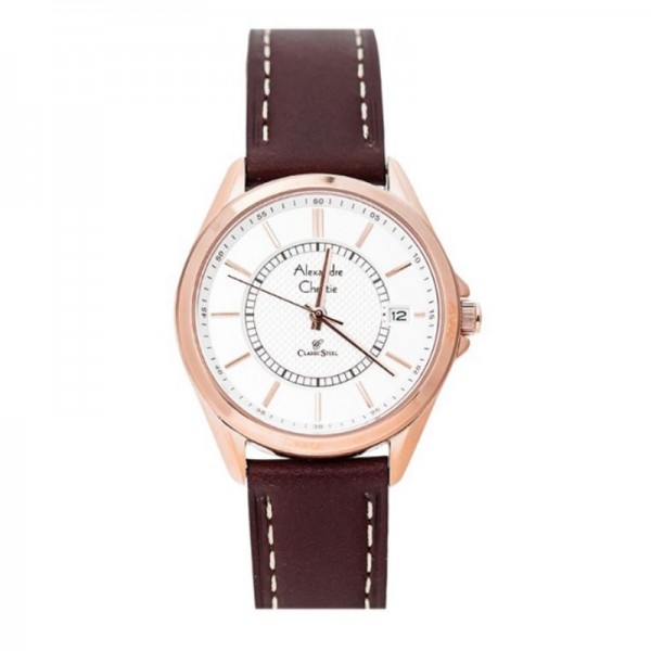 Alexandre Christie AC 8649 Rosegold white Brown Leather Lady LDLRGSL